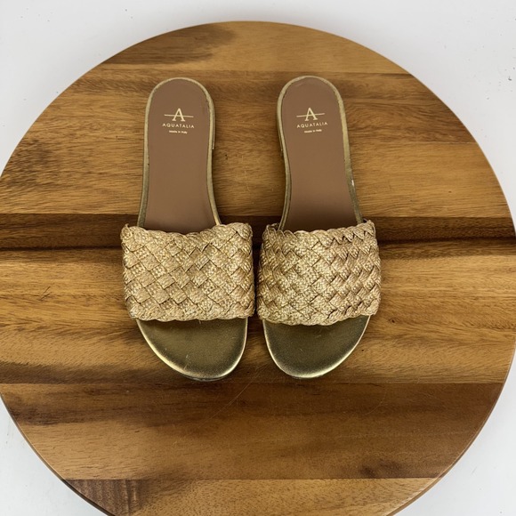 Aquatalia Shoes - New Womens Aquatalia Tatia Woven Raffia Slip On Gold‎ Leather Flats Size 9 M